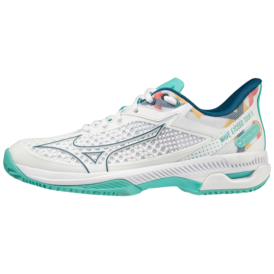 Mizuno Wave Exceed Tour 5 CC Womens Padel Shoes (White/Turquoise)