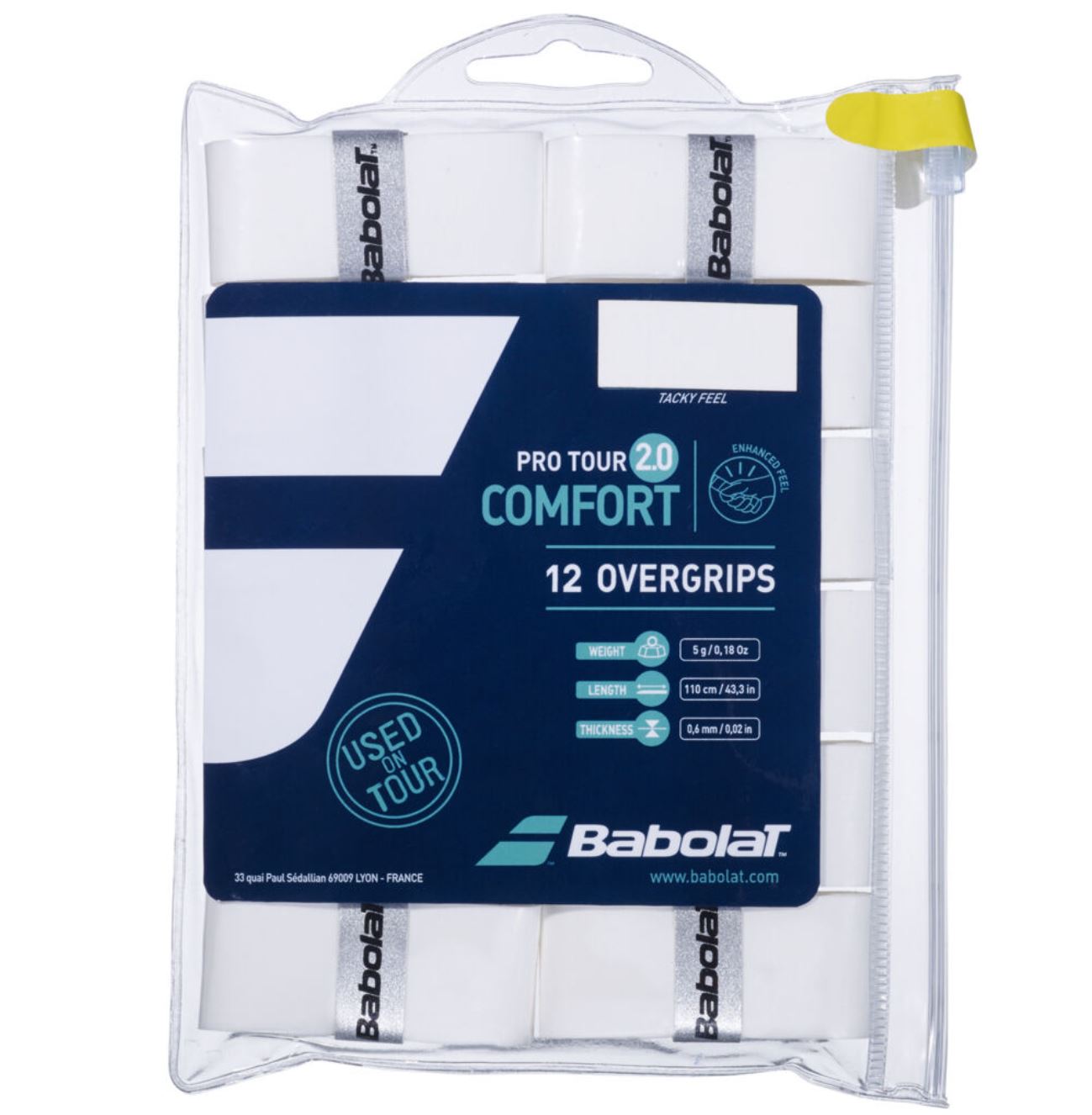 Babolat Pro Tour 2.0 Overgrips (12-Pack, White)