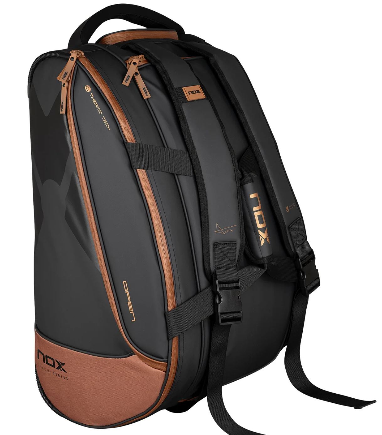 Nox Luxury Open Series Padel Bag (Black/Brown) - Mypadellife.com