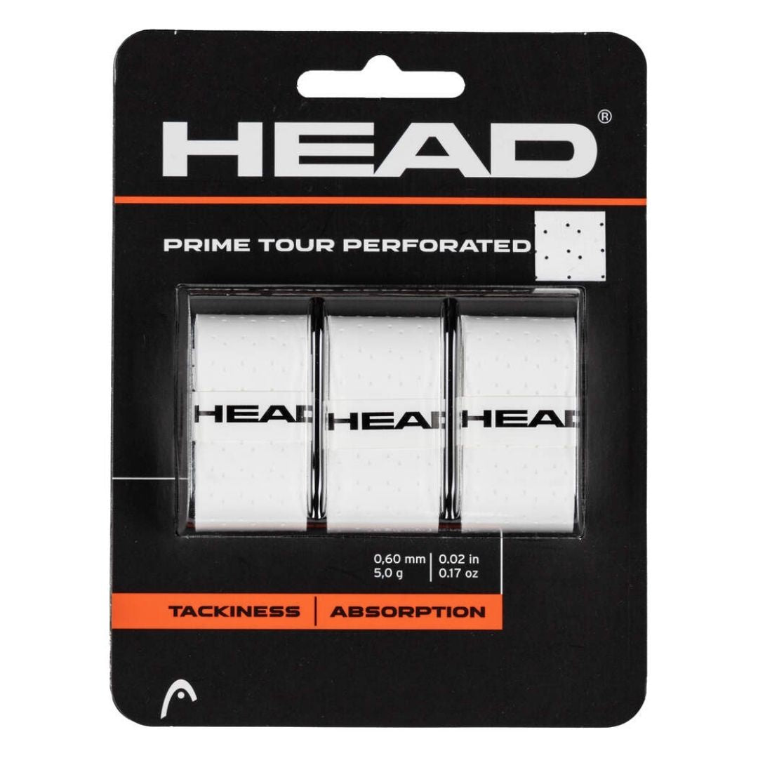 Head Prime Tour Perforated Overgrip (3-Pack, White)