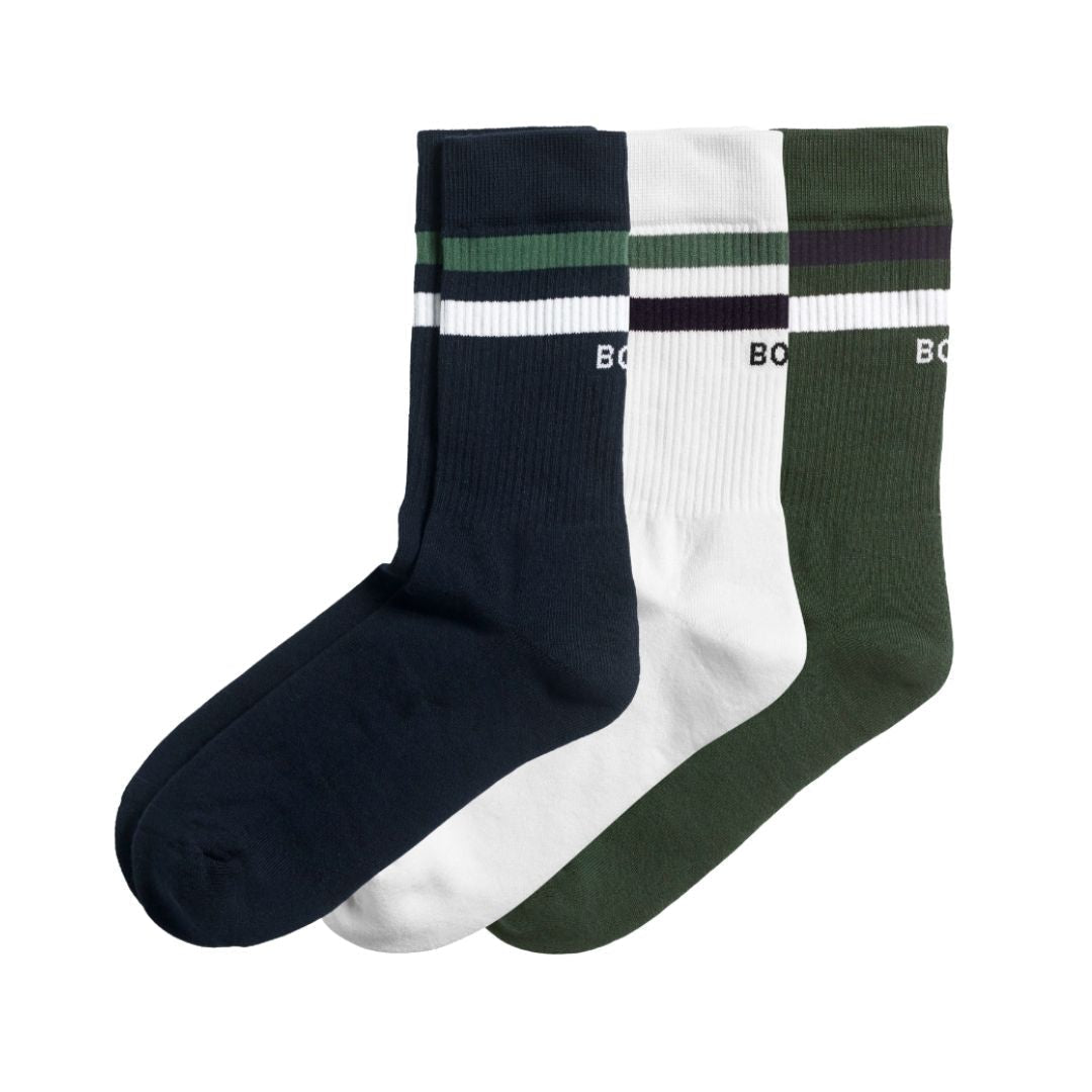 Björn Borg Classic Crew Sock (3-Pack, White/Green/Navy Blue)