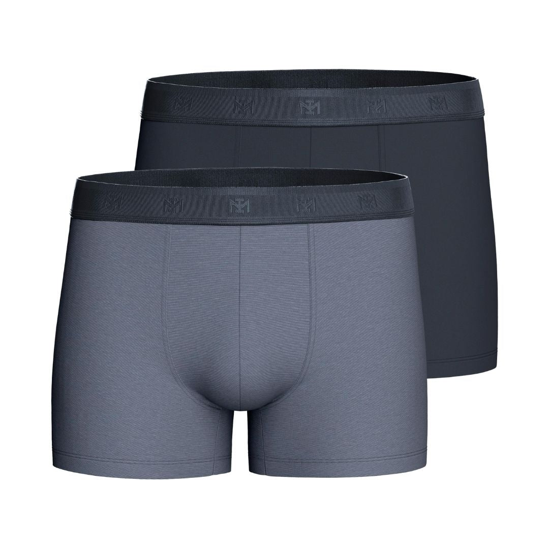 Impetus Plain Boxer Shorts (2-Pack, Grey+Navy Blue)