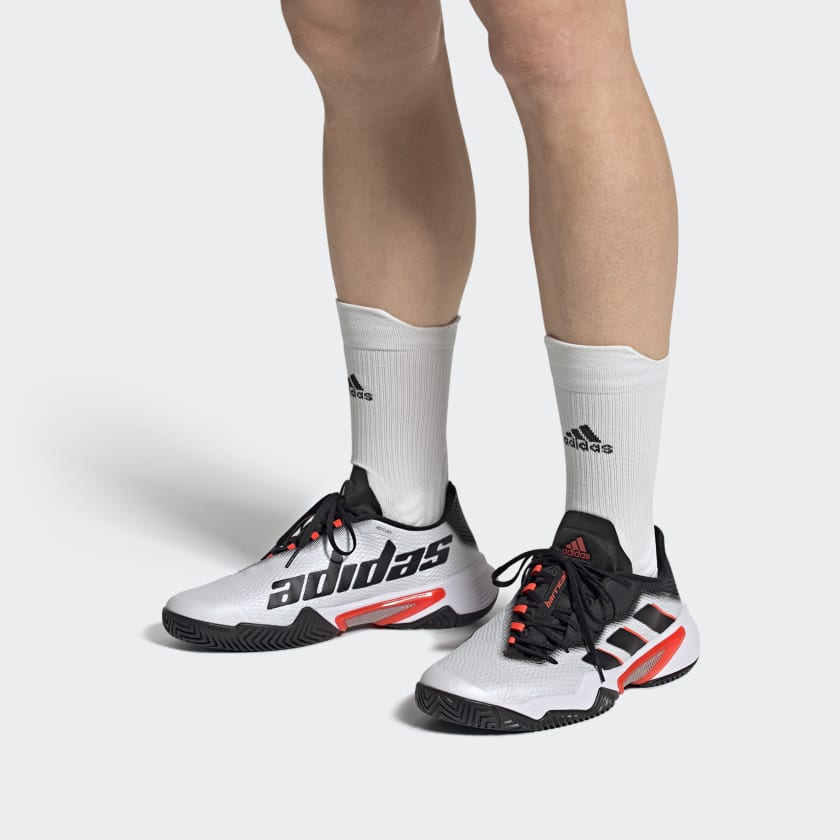 Adidas Barricade AC Padel Shoes (Men's, White/Black/Orange)